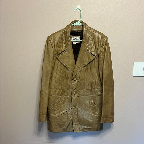 Men's Vintage Tan Leather Trench Coat - Picture 1 of 14